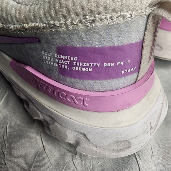 Nike Womens React Infinity Run FK3 Running Shoes White Rush Fuchsia Size 7.5 - Picture 6 of 7